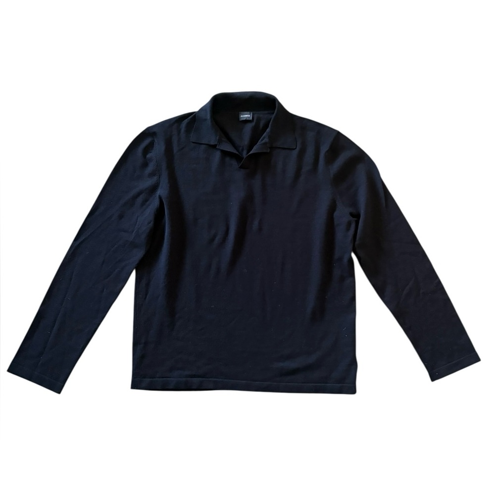 VINTAGE 90s JIL SANDER Italy Archive Wool Polo Sweater Minimalist Black